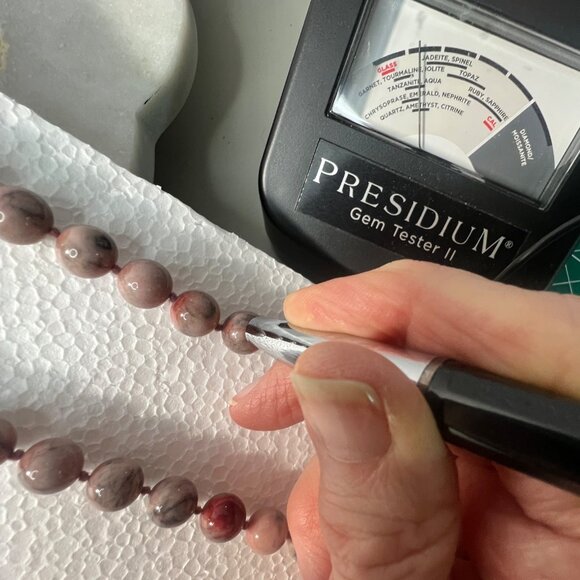 Beaded Necklace Natural Zebra Jasper Pink Gray 32" Knotted Handcrafted OOAK - Picture 7 of 8